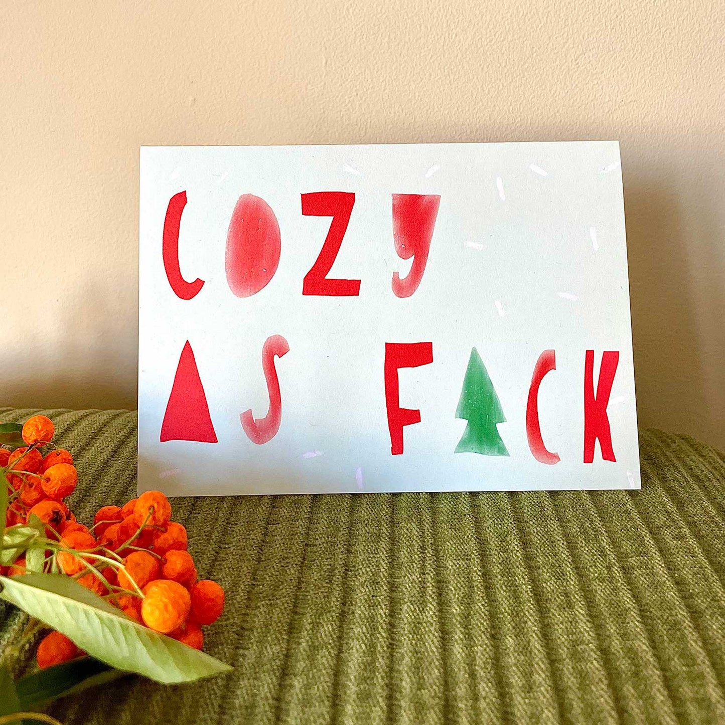 Cozy AF holiday card