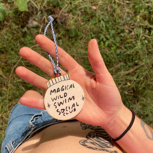 Magical Wild Swim Club wooden bauble ornament for christmas gifting