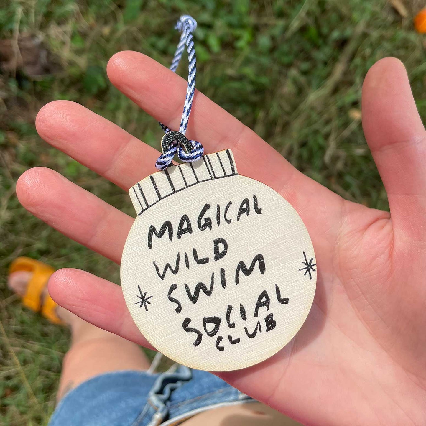 Magical Wild Swim Club wooden bauble ornament for christmas gifting