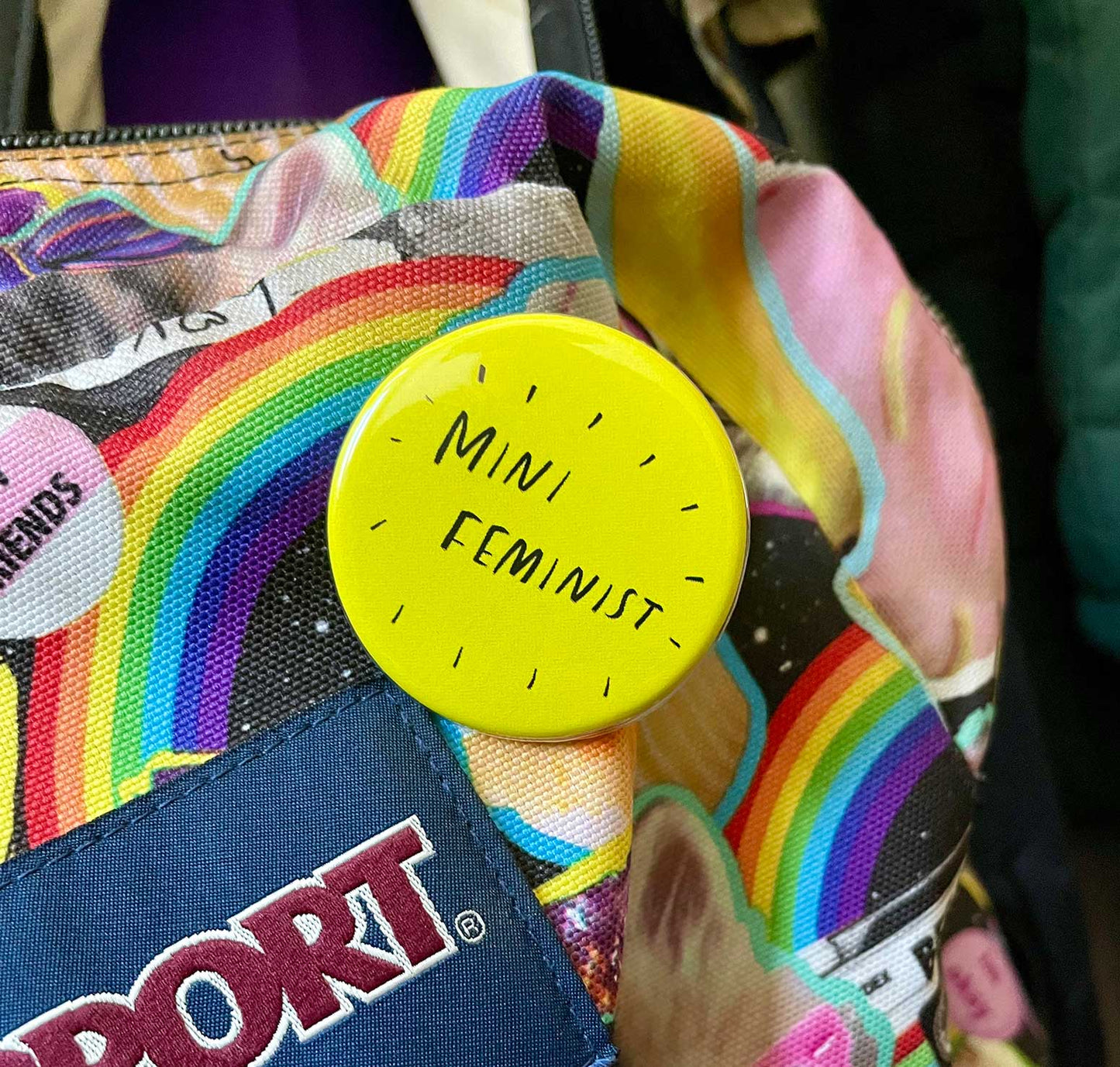 Mini feminist/ in retrograde/ on a journey badge