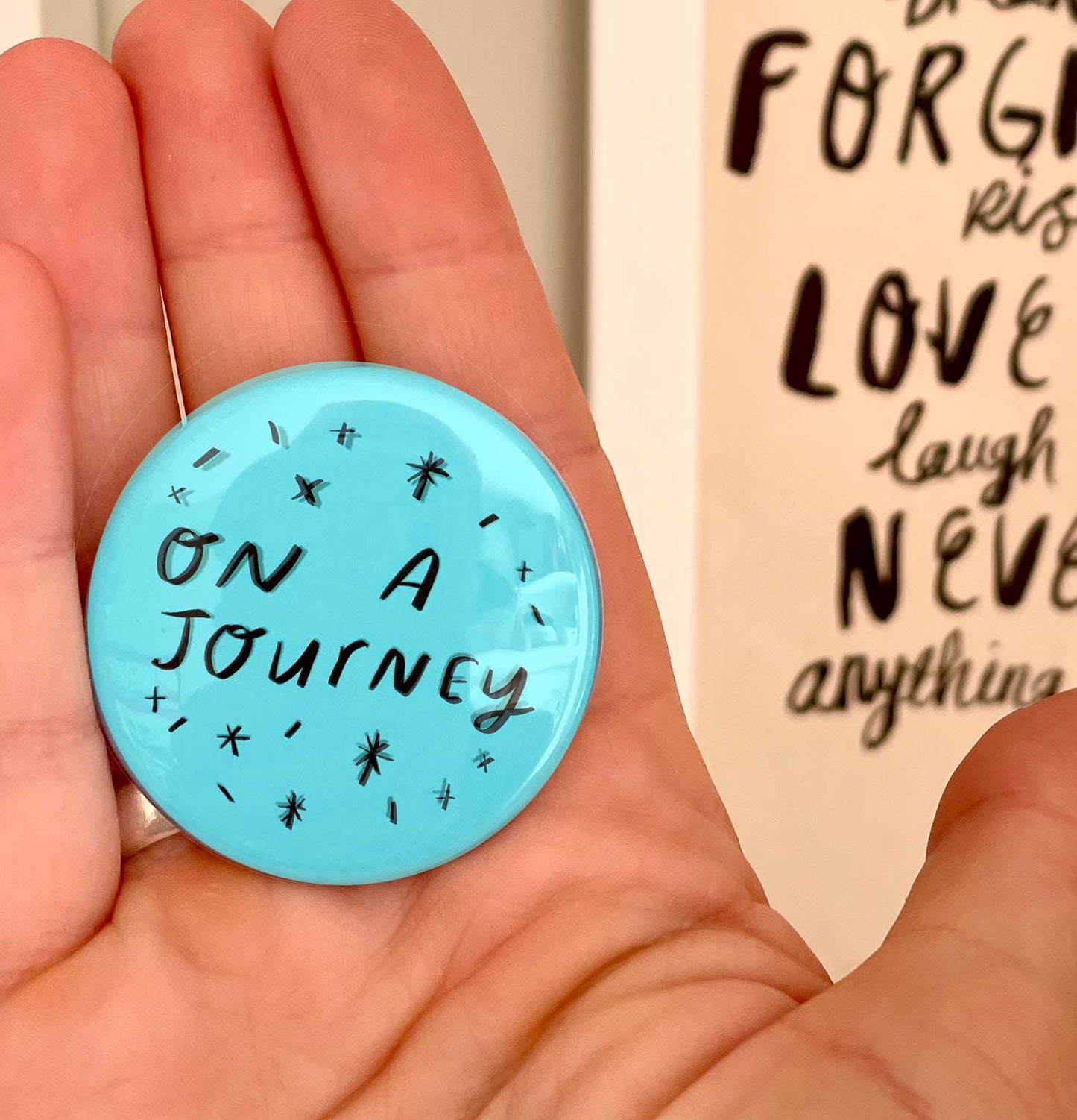 Mini feminist/ in retrograde/ on a journey badge