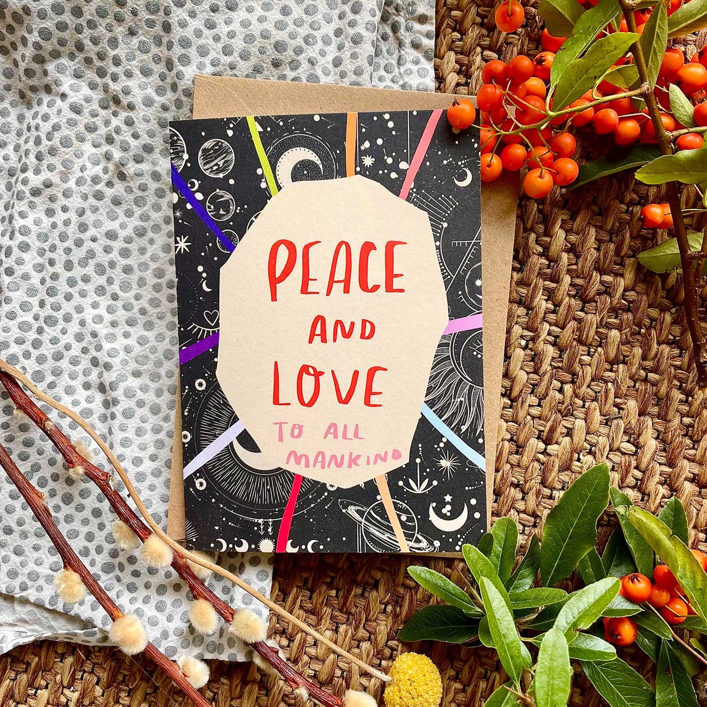 Peace and love to all mankind card