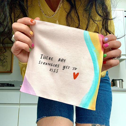 Strangers yet to kiss organic cotton handkerchief
