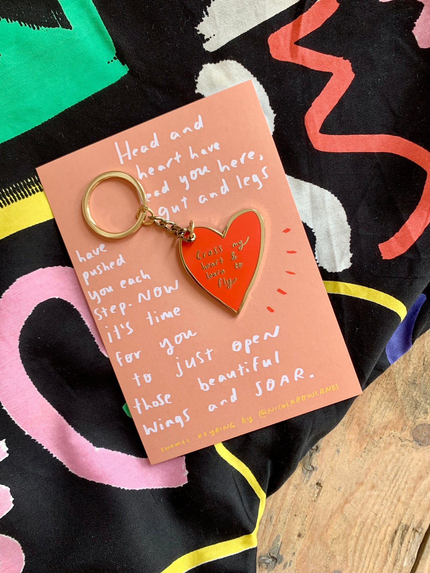 Enamel Keyring: Cross my heart and learn to fly