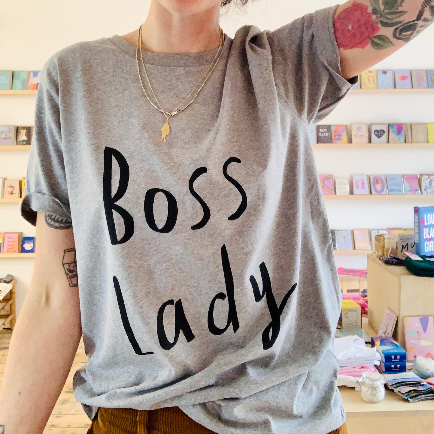 Boss Lady organic cotton t shirt in grey unisex