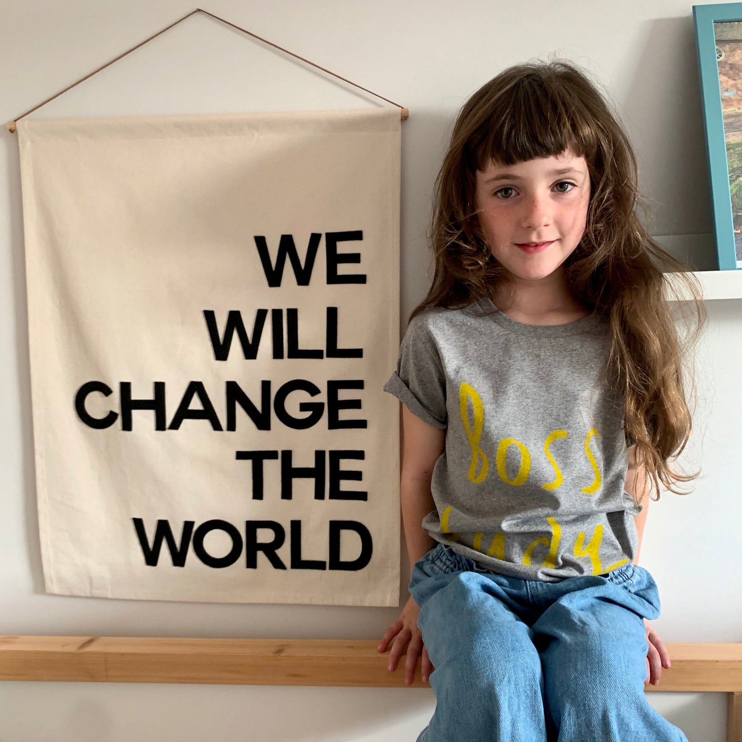 Mini Boss Lady tee GREY WITH YELLOW