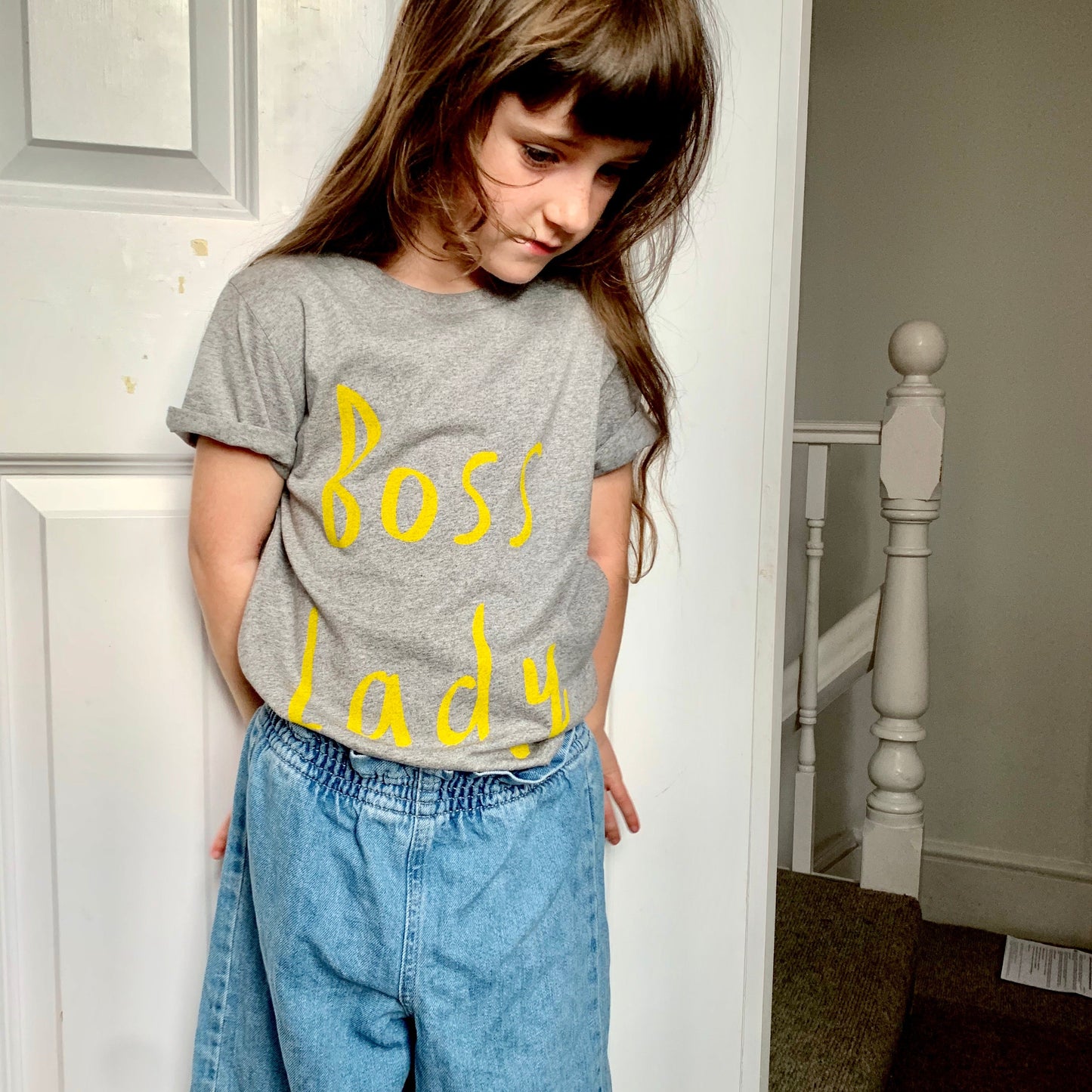 Mini Boss Lady tee GREY WITH YELLOW