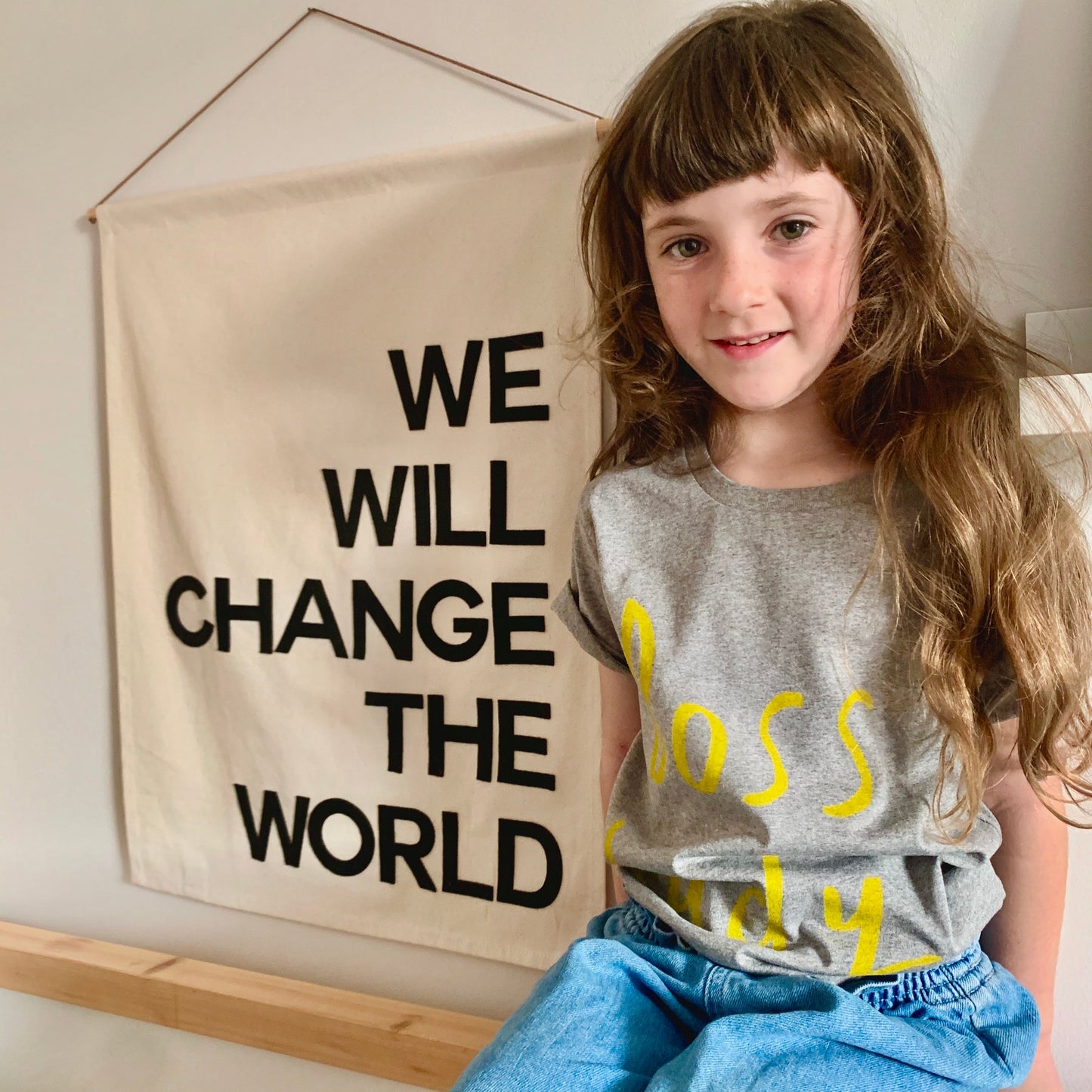 Mini Boss Lady tee GREY WITH YELLOW