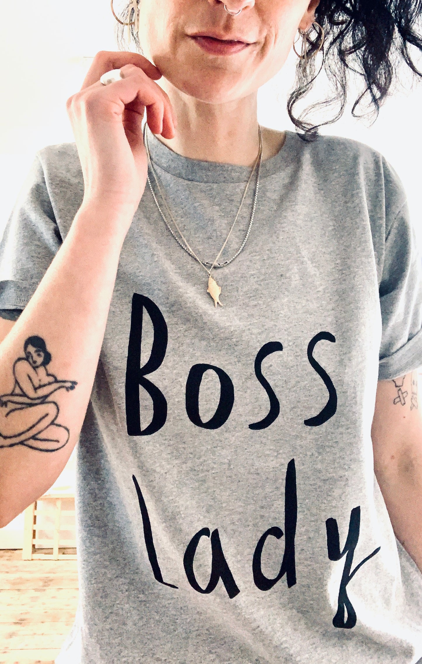 Boss Lady organic cotton t shirt in grey unisex