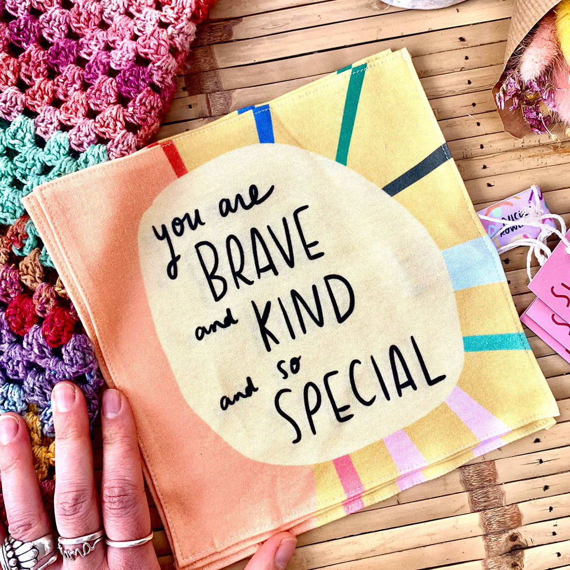 Brave and Kind organic cotton handkerchief