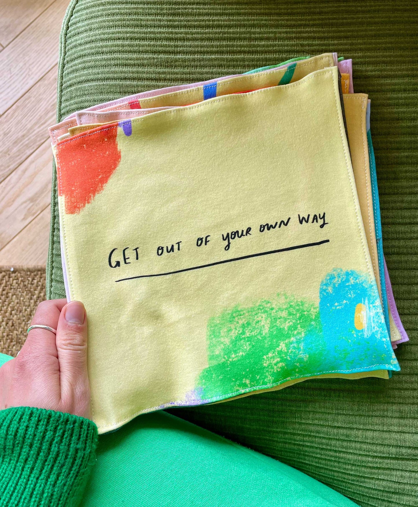 Get out of your own way organic cotton handkerchief
