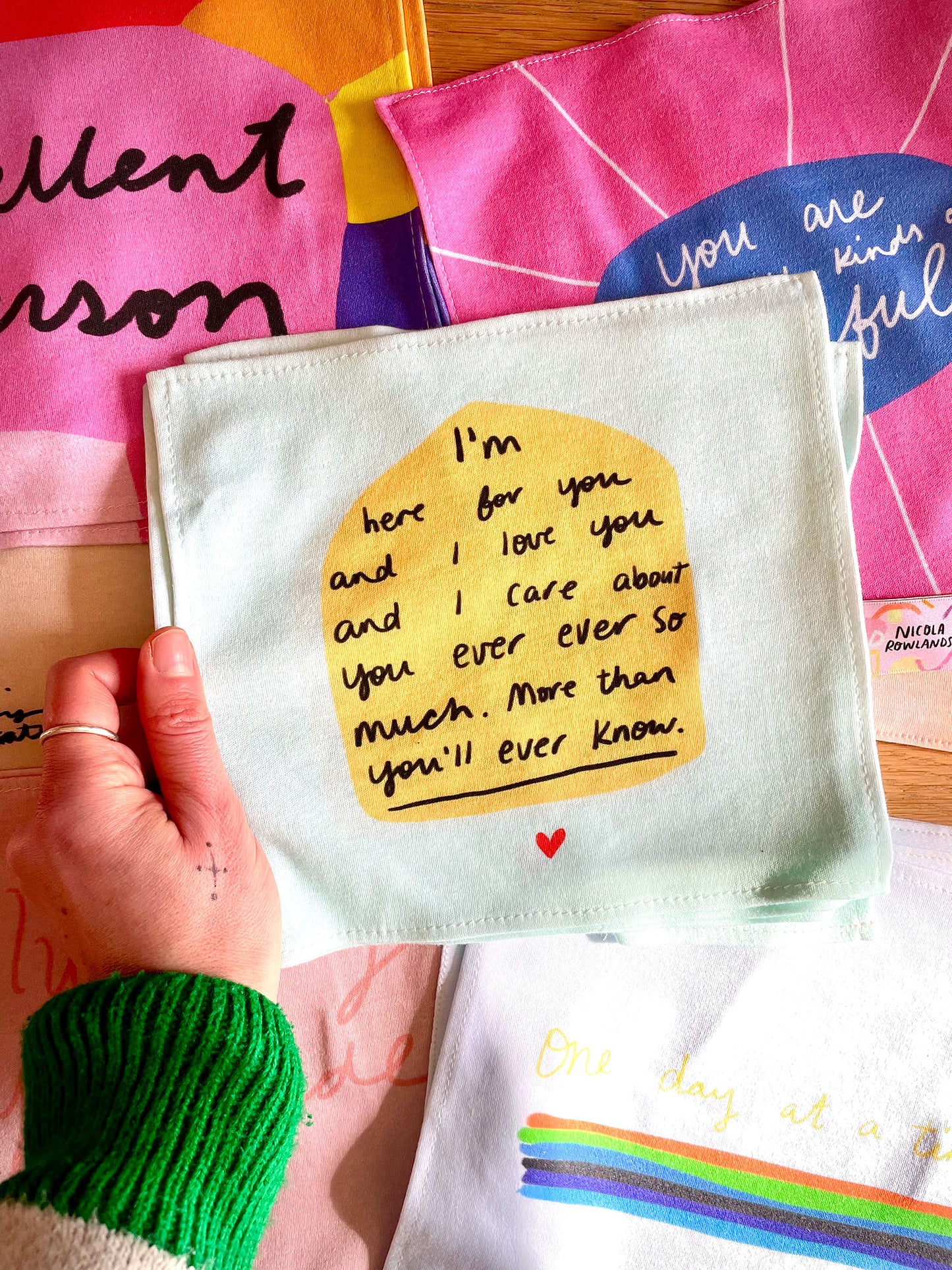 I'm here for you and I love you organic cotton handkerchief