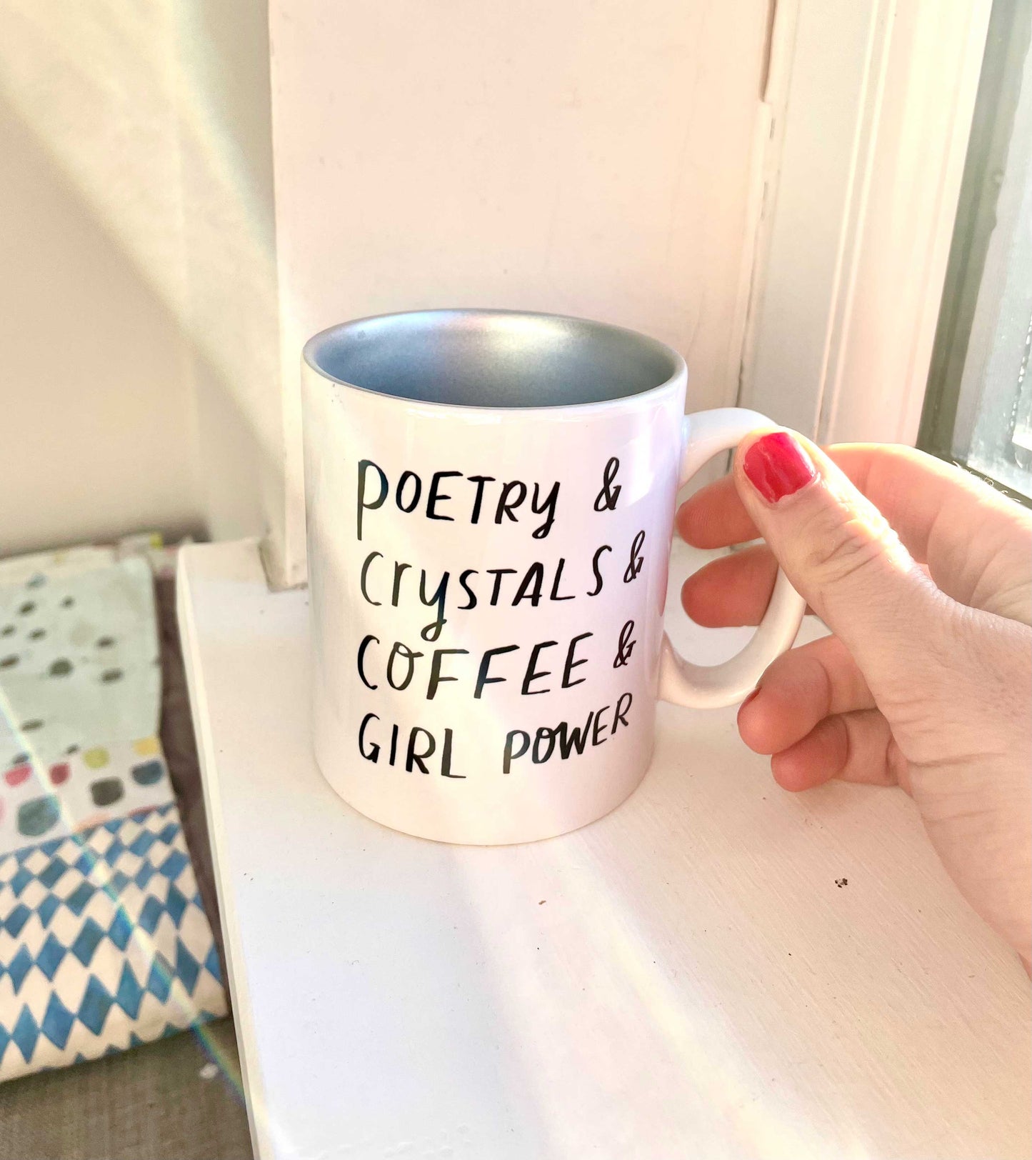 Poetry & Crystals mug with silver inner