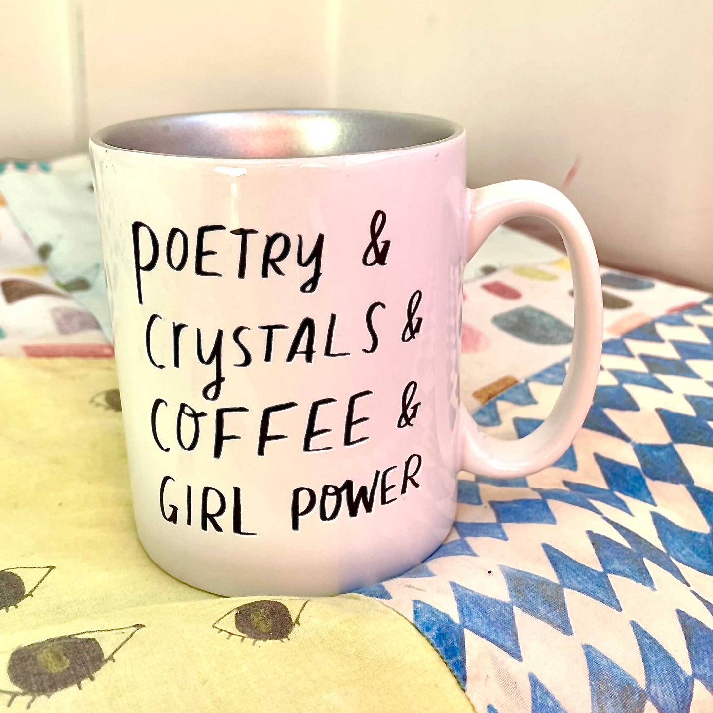 Poetry & Crystals mug with silver inner