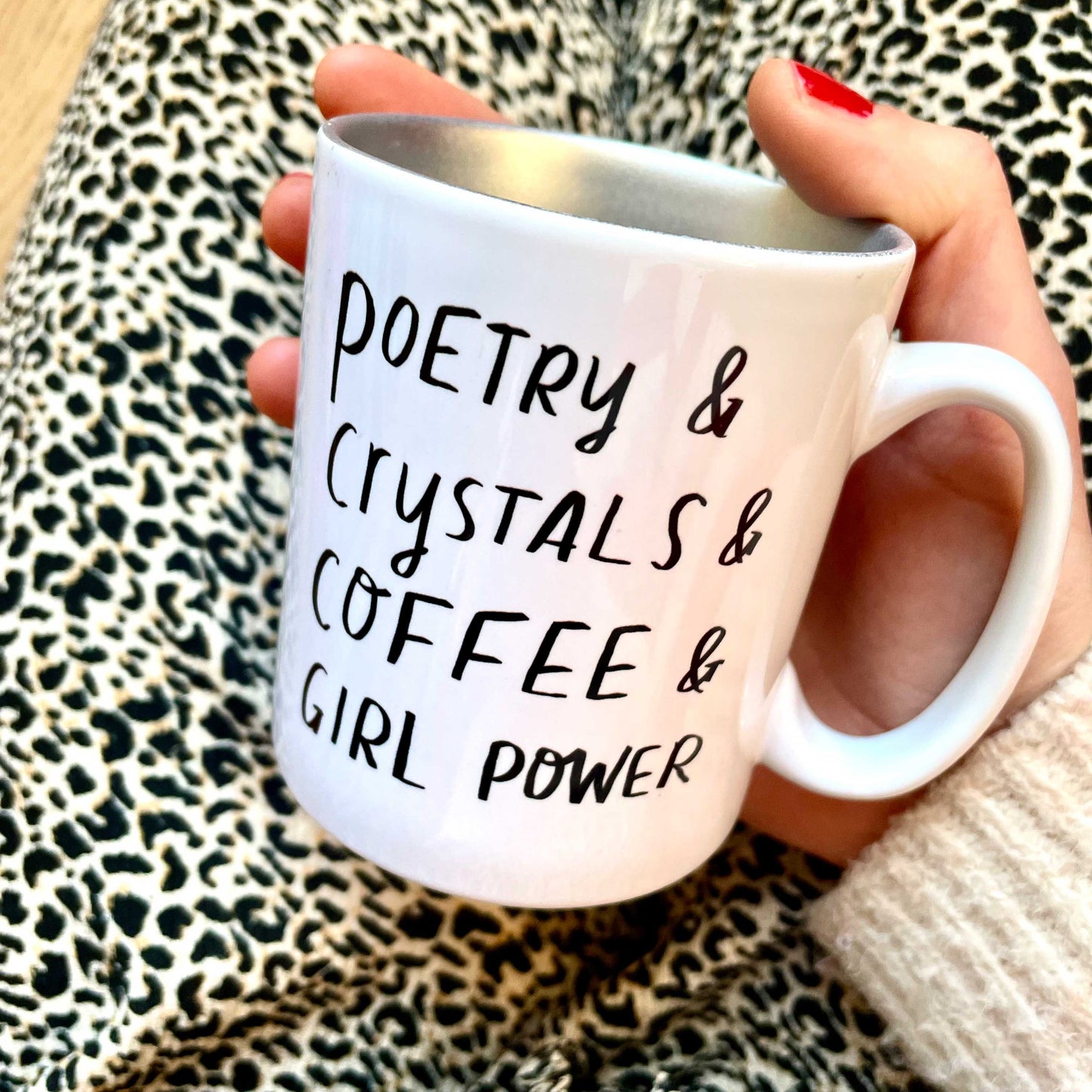 Poetry & Crystals mug with silver inner