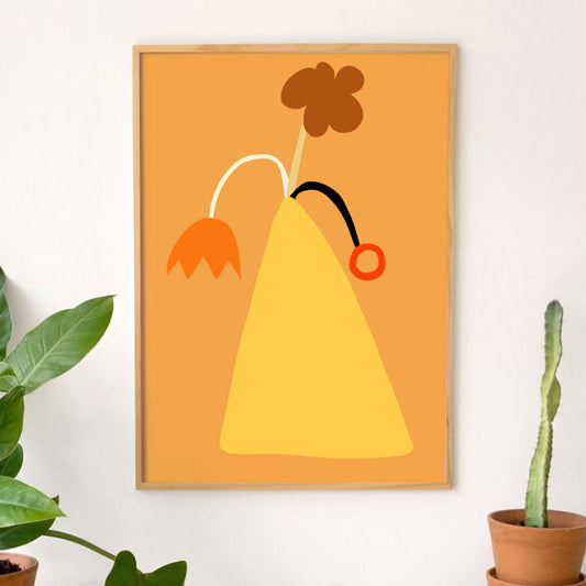 Print: Spring vase of flowers in orange palette