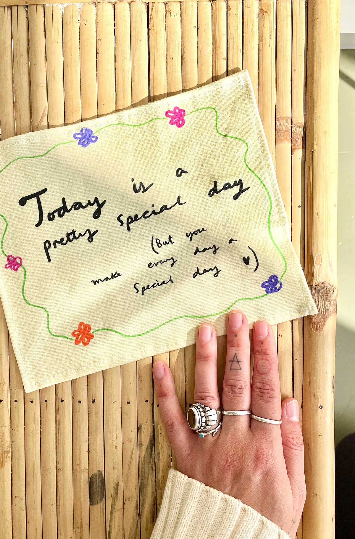 Today is a pretty special day Handmade organic cotton illustrated handkerchief - wedding favour for bride groom wife husband