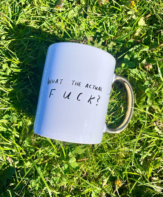 WTAF mug with gold handle