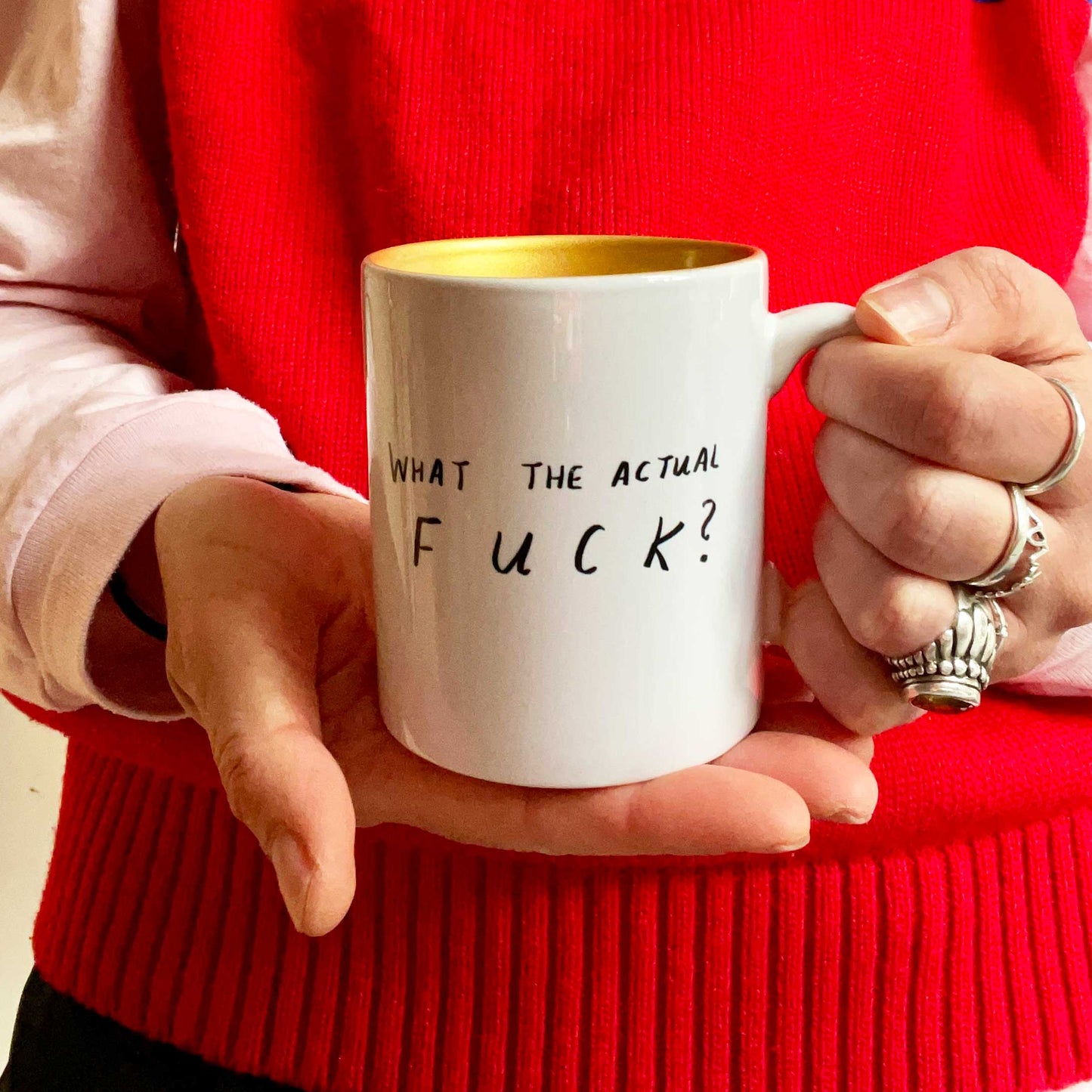 WTAF mug with gold inner