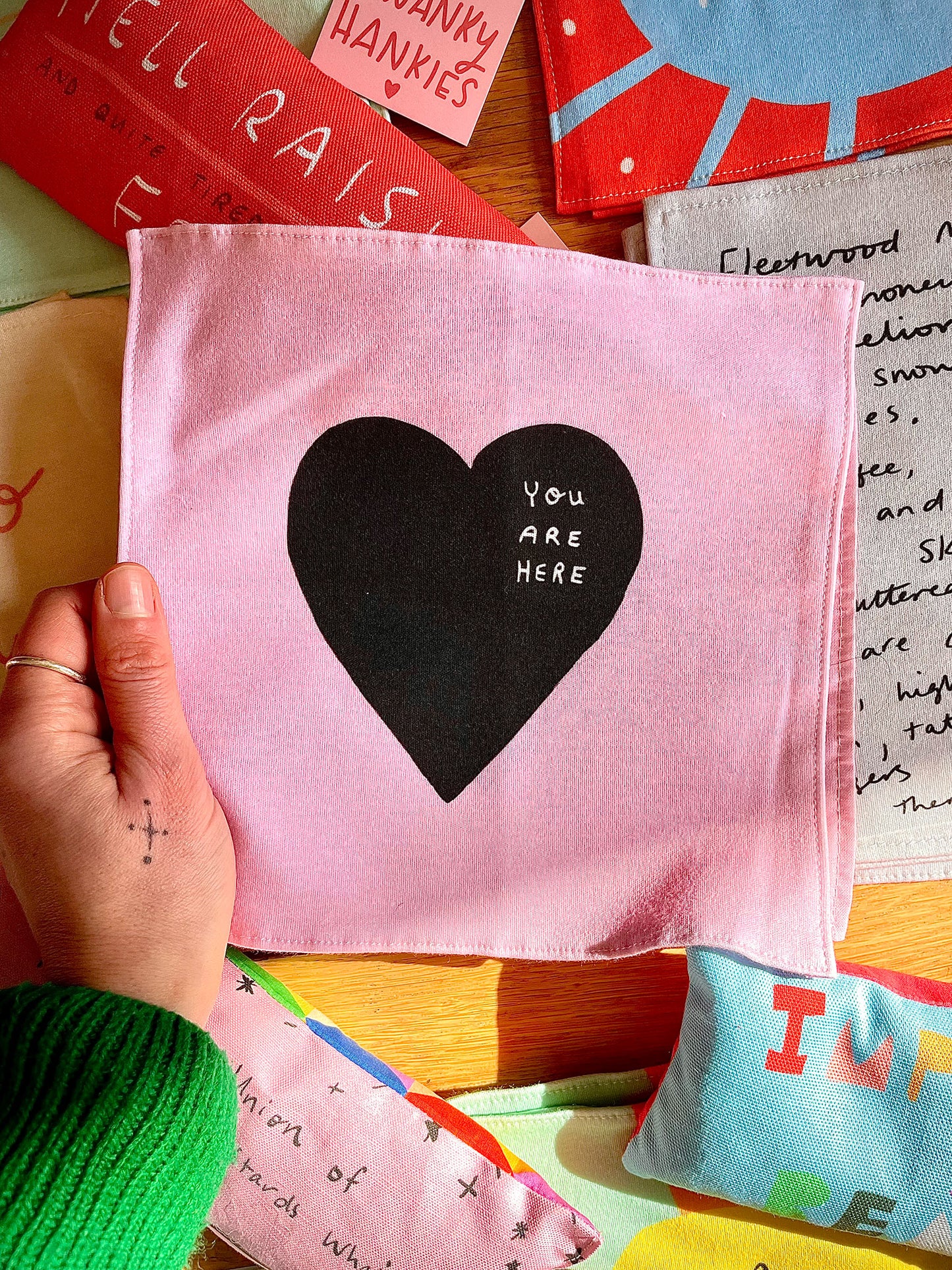 Organic cotton handkerchief Special Edition Nicola x Nicola collaboration YOU ARE HERE