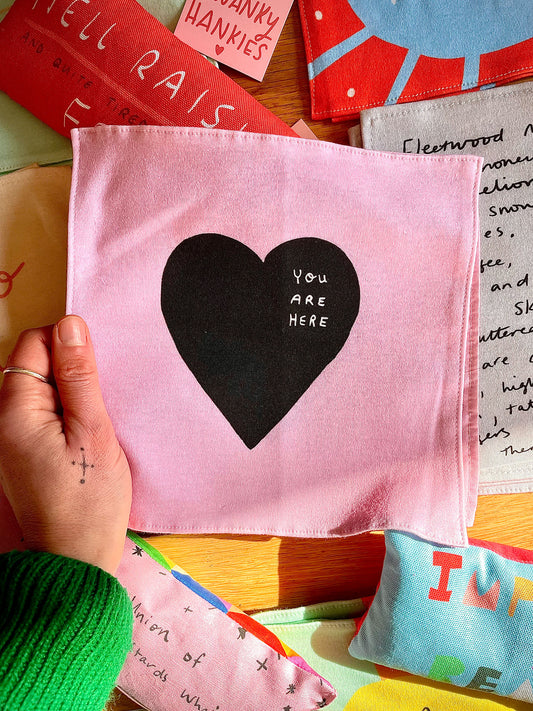 Organic cotton handkerchief Special Edition Nicola x Nicola collaboration YOU ARE HERE