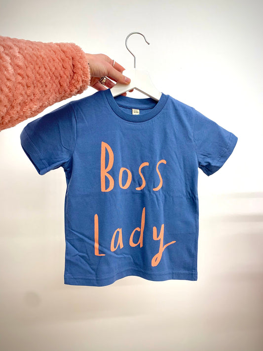 Mini Boss Lady tee Denim blue with dusty pink