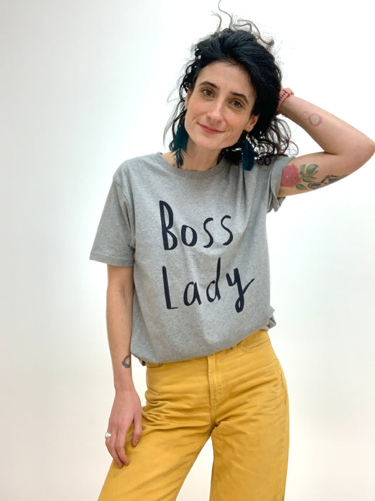 Boss Lady organic cotton t shirt in grey unisex